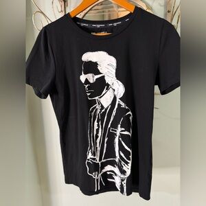 Karl Lagerfeld Paris Graphic Print Tee Shirt Black/White Sz S